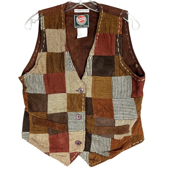 Vintage Joujou Patchwork Vest M Navajo Heritage Leather Wool Blend - Picture 1 of 8